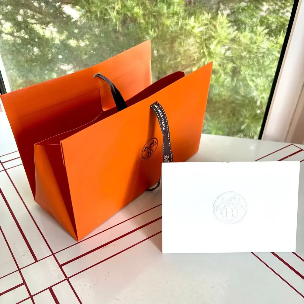 Hermès Paris Orange Gift Bag with Blank Embossed Note Card